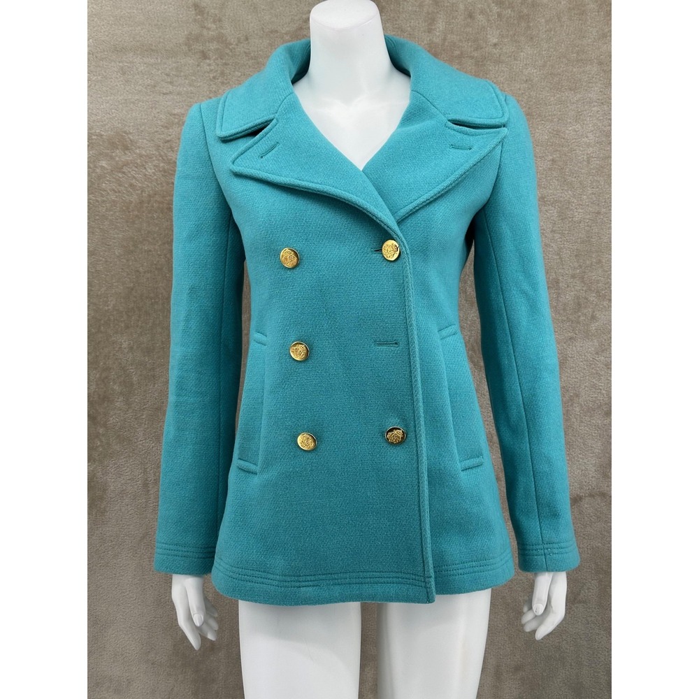 J Crew Coat Womens 2 Blue Stadium Cloth Nello Gori Peacoat Academia Italian Wool - Picture 1 of 16
